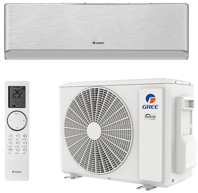 Инверторен климатик Gree Airy GWH18AVDXE-K6DNA1A, 18000 BTU, 35 м2, А+++, Wi-Fi, R-32, Сребрист