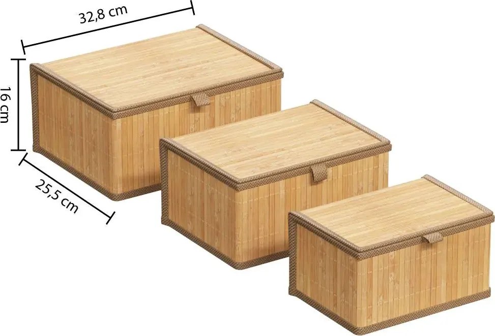 Комплект от 3 кутии 5five, Бамбук, Правоъгълни