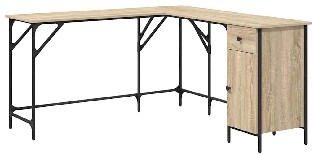 837598 vidaXL Бюро, дъб сонома, 141x141x75 см, инженерно дърво