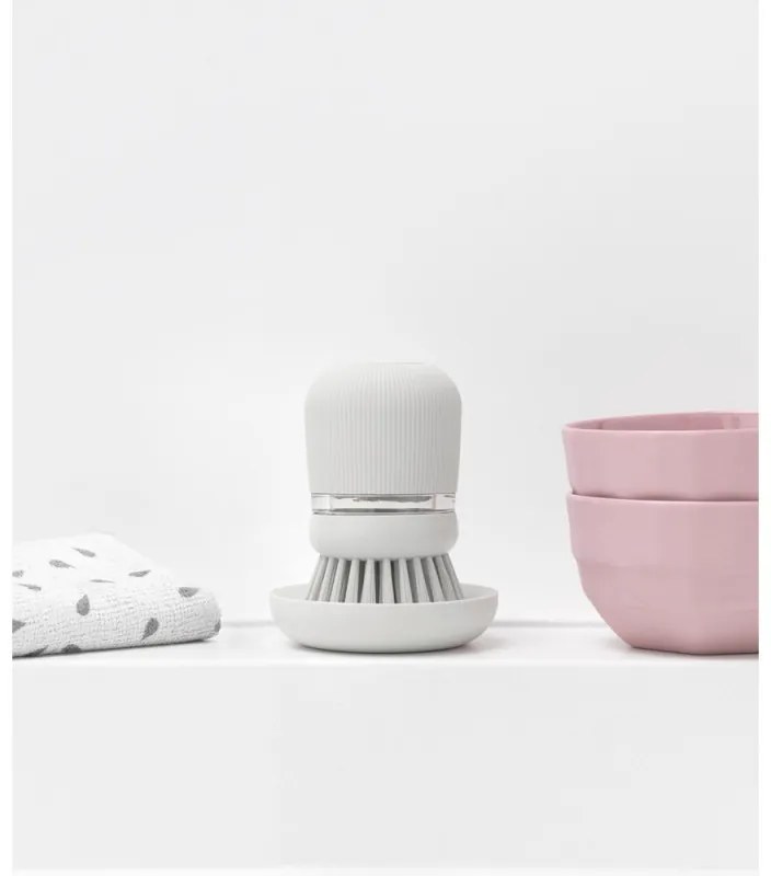 Дозатор за течен сапун с четка за миене на съдове Brabantia Sinkside 1003318, 100 мл, Полиестерни четчици, Поставка, Светлосив