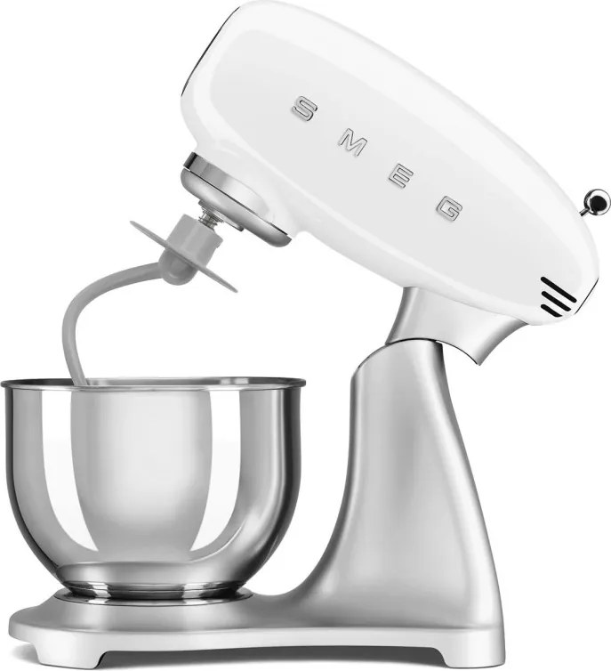Планетарен миксер Smeg SMF04WHEU, 800W, 4.8 л, 10 скорости, Функция за плавен старт, Крачета против хлъзгане, Бял/Инокс