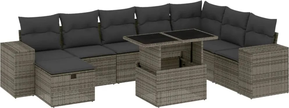 3275350 vidaXL Градински комплект диван с възглавници 9 части сив полиратан