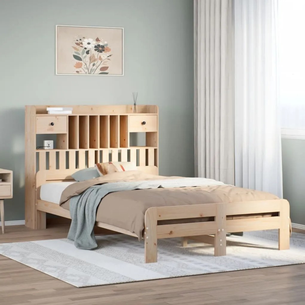 3308897 vidaXL Легло с етажерка за книги, без матрак, 135x190 см, бор масив