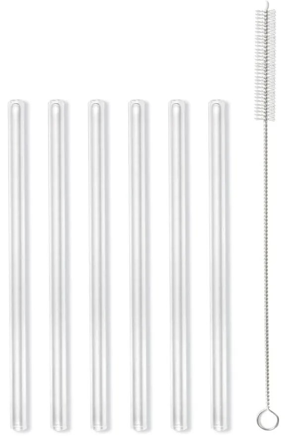 Комплект от 6 стъклени сламки за пиене с дължина 15 cm - Vialli Design