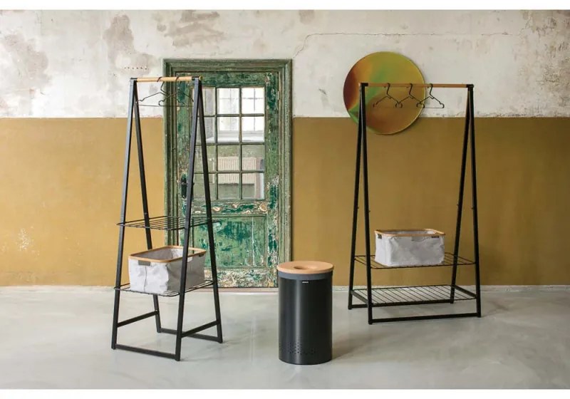 Кош за пране Brabantia 1000826, 60 л, Корков капак, Пълнене без отваряне, Вентилационни отвори, Черен