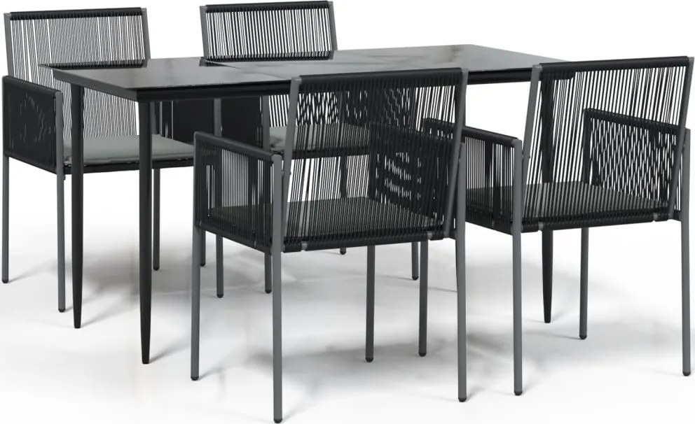 3187067 vidaXL Градински комплект 5 части с подложки черен полиратан и стомана