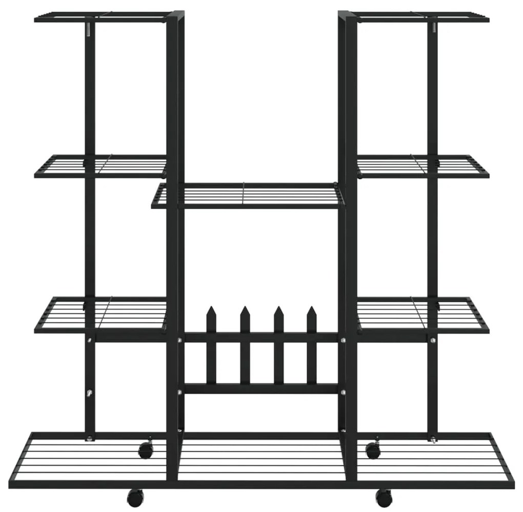 Стойка за цветя на колела 94,5x24,5x91,5 см черна желязо