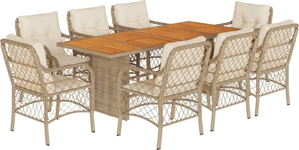 3212077 vidaXL Градински комплект с възглавници, 9 части, бежов полиратан
