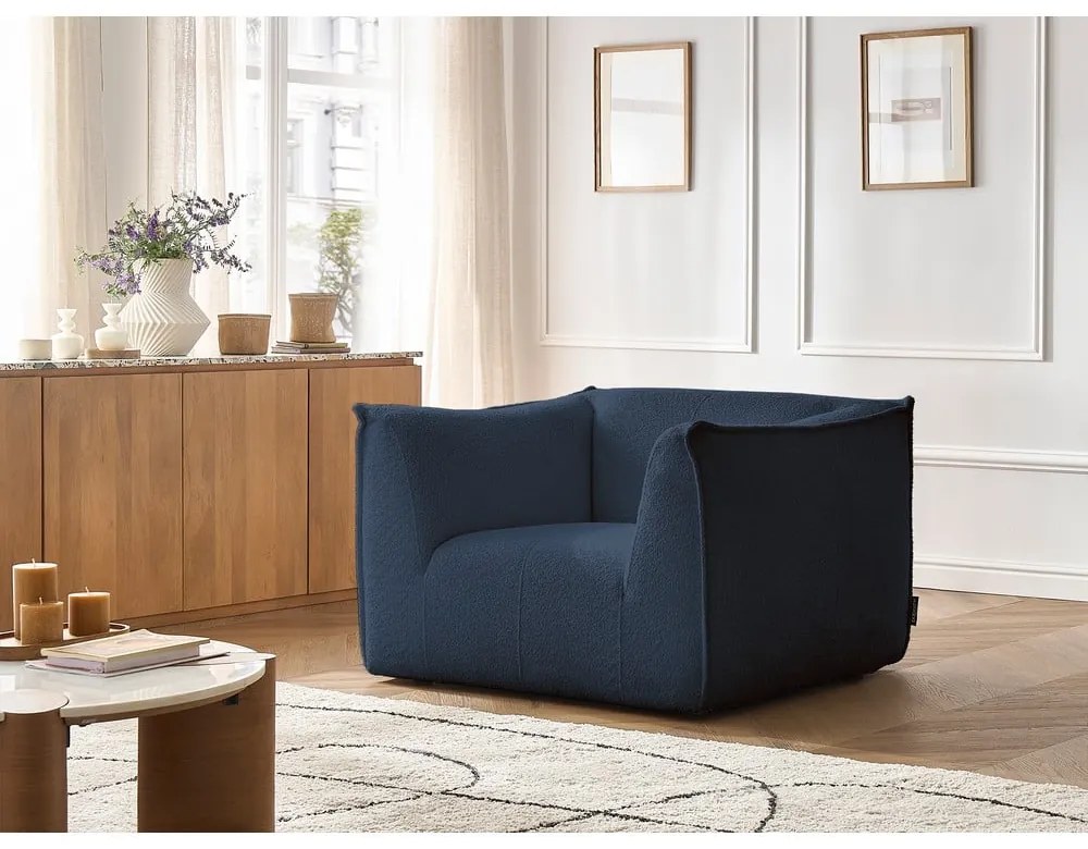 Тъмносиньо кресло от прежда с примки от букле Giorgia – Bobochic Paris