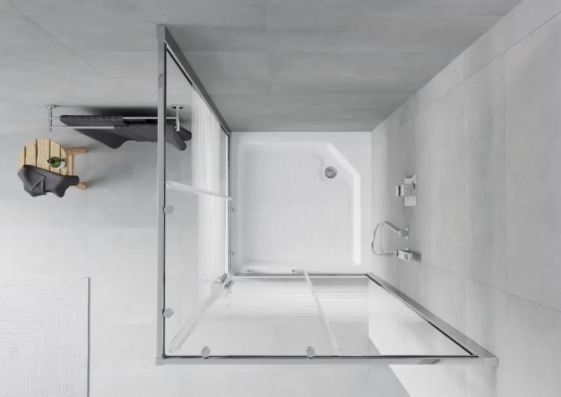 Mexen Rio квадратна душ кабина 90 x 90 см, бели ивици, хром + бял корито - 860-090-090-01-20-4510
