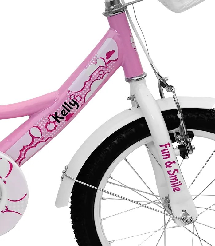 Детски велосипед с помощни колела, водеща щанга, кошница и звънец 12 – за деца на възраст от 2,5 до 4 години