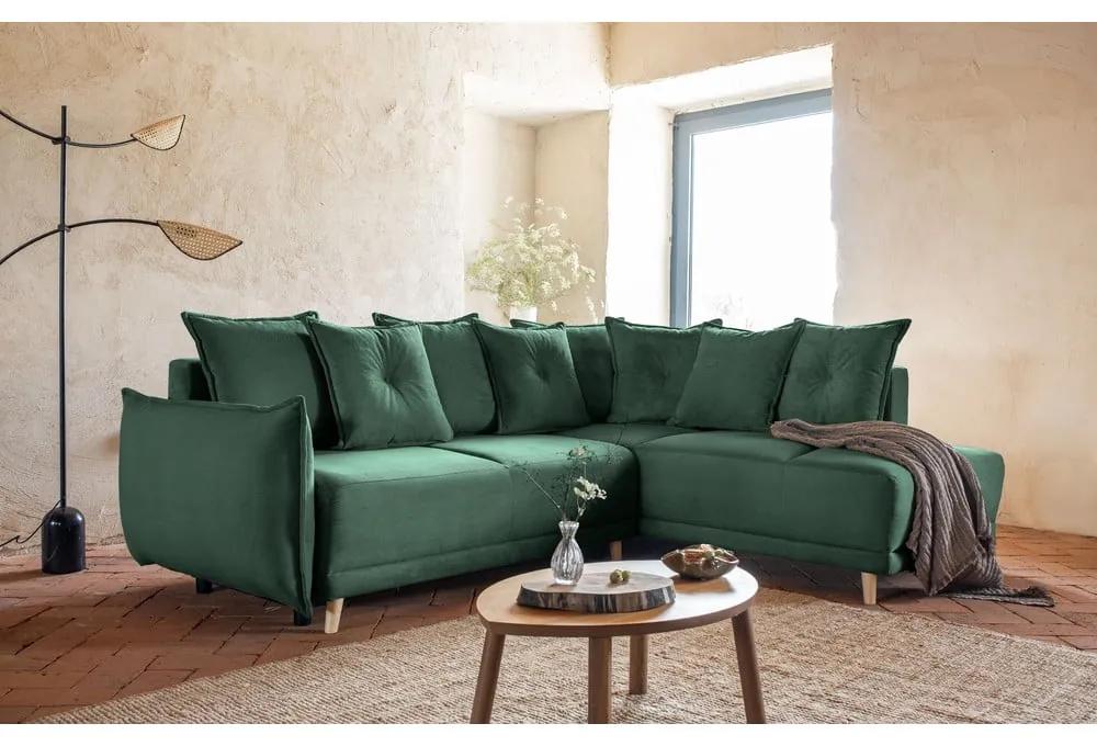 Зелен велурен разтегателен диван (десен ъгъл) Lazy Lukka - Miuform