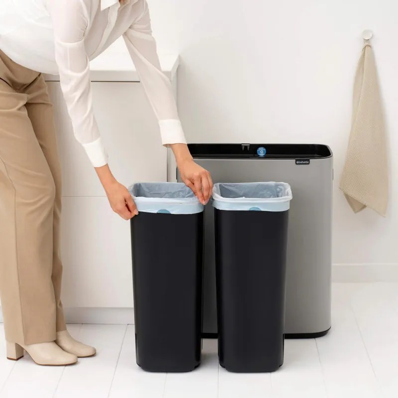 Кош за боклук Brabantia Bo Touch 1010456, 2x30 л, Плавно и безшумно отваряне, Голям отвор, Сив