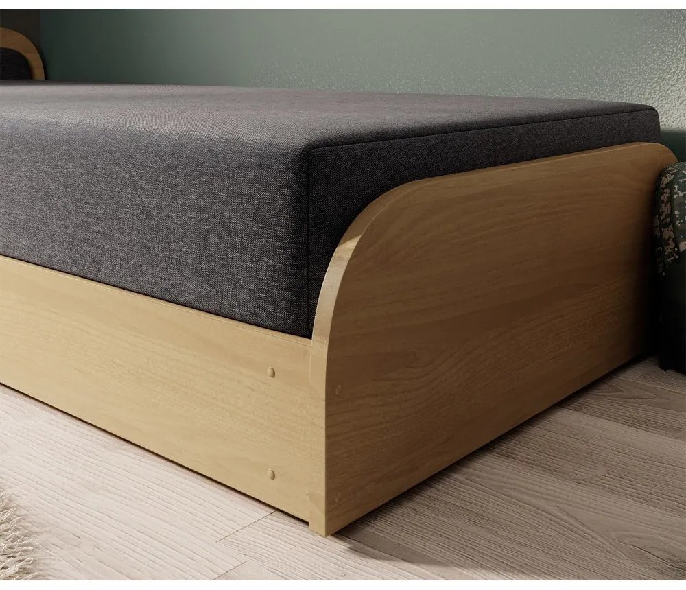 Единично легло 80x190 cm тапицирано/ПДЧ с място за съхранение с включен матрак в цвят жълта охра/тъмносиво Parys – ELTAP