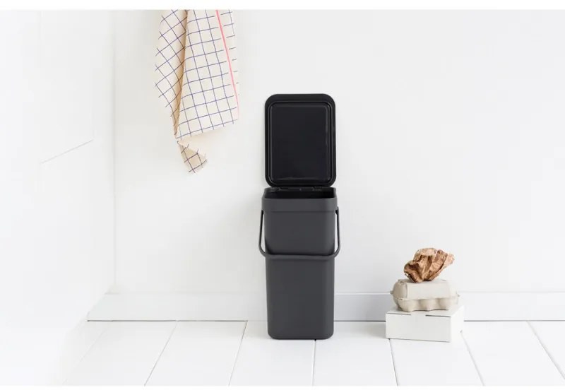Кош за разделно събиране на боклук Brabantia Sort&Go 647670, 12 л, Дръжка, Възможност за стенен монтаж, Тъмносив