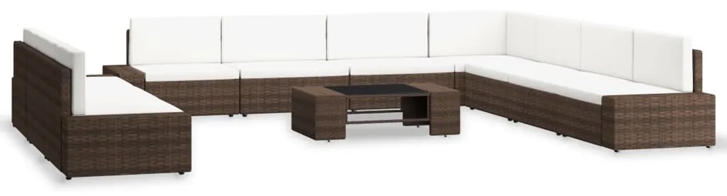 3054598 vidaXL Градински комплект, 10 части, кафяв полиратан