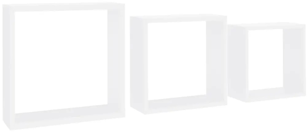 323949 vidaXL Стенни кубични рафтове, 3 бр, бели, МДФ
