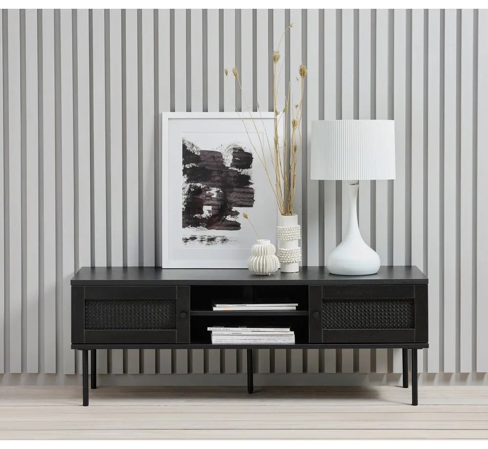 Черна маса за телевизор от дъб 120x43 cm Pensacola - Unique Furniture