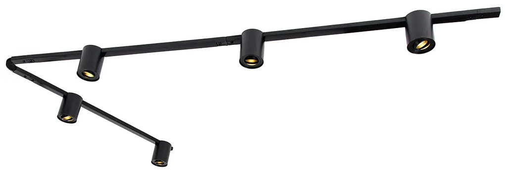 Модерна 1-фазна релсова система с 5 прожектори черна - Rondoo Up
