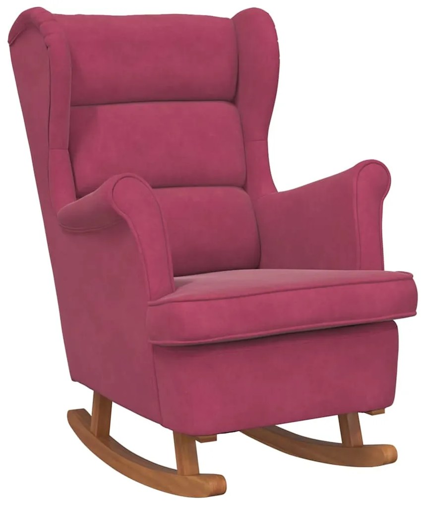 329368 vidaXL Люлеещ се стол с крилца, бордо, кадифе и масивно дърво