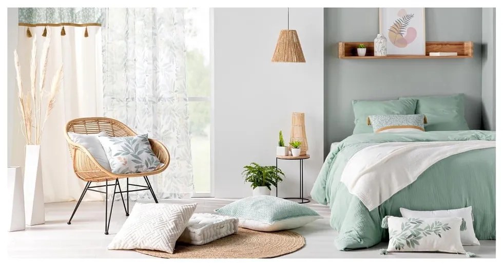 Светлозелено двойно удължено муселиново спално бельо 240x220 cm Angelia – douceur d'intérieur