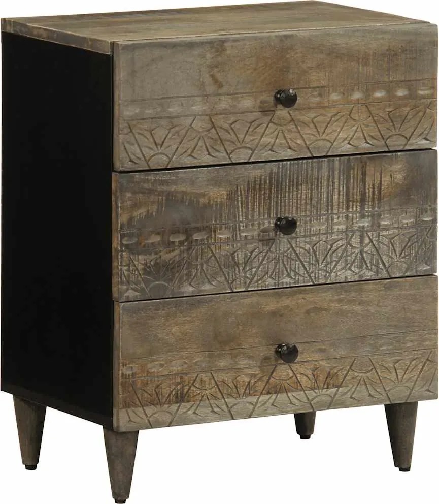 4017801 vidaXL Нощно шкафче Светло сиво 50x33x60 cm Масивна дървесина Манго