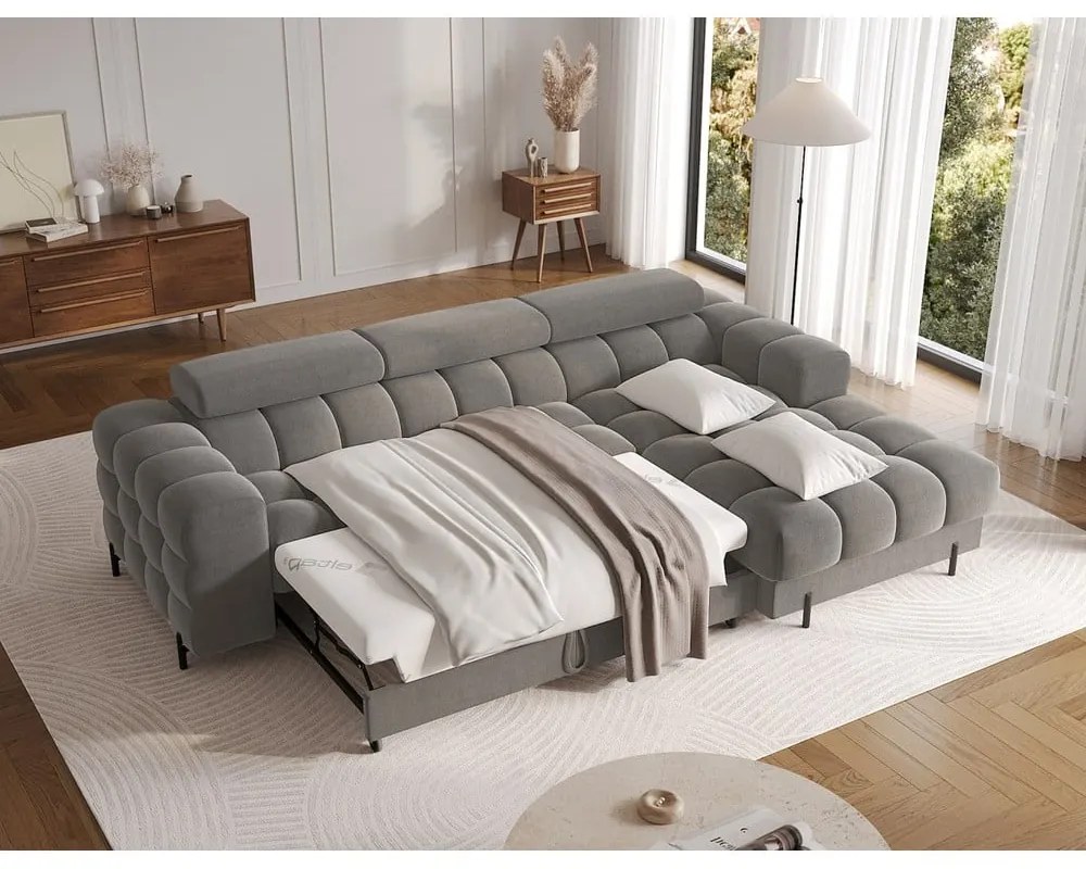 Кафяво-сив кадифен сгъваем/с място за съхранение ъглов диван (десен ъгъл) Felro – ELTAP