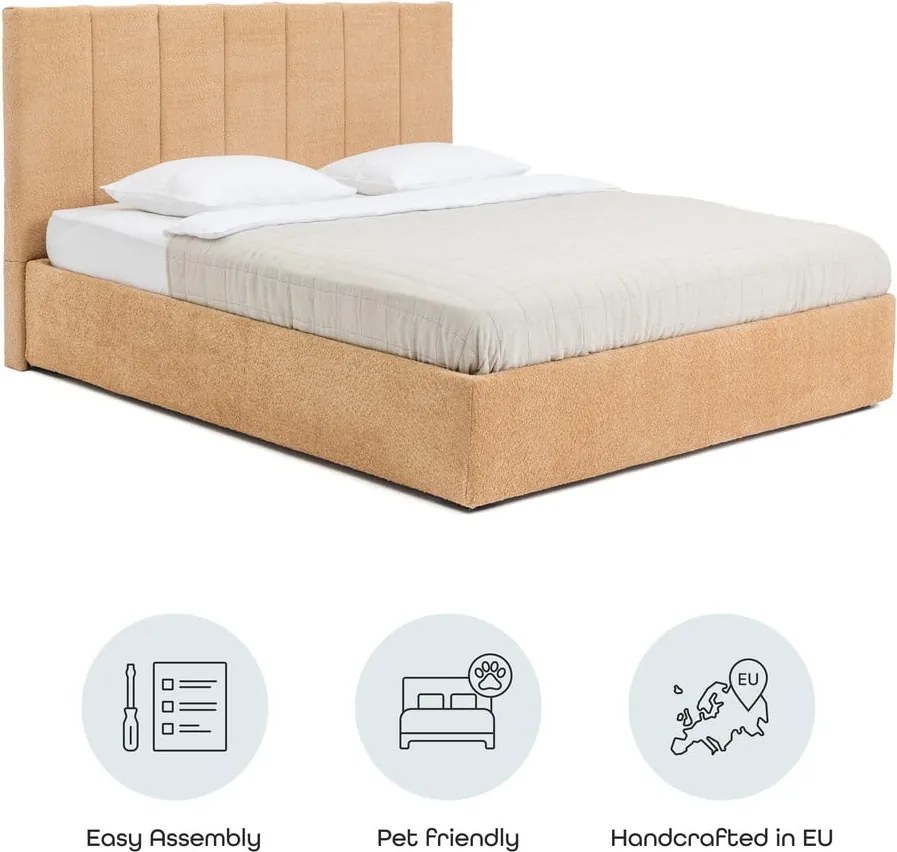 Тапицирано двойно легло с място за съхранение и включена подматрачна рамка в цвят горчица 160x200 cm Thessa Bold Line – Bonami Selection