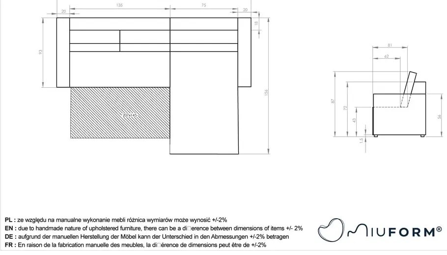 Антрацитен разтегателен ъглов диван от рипсено кадифе (променлив) Brave Dave – Miuform
