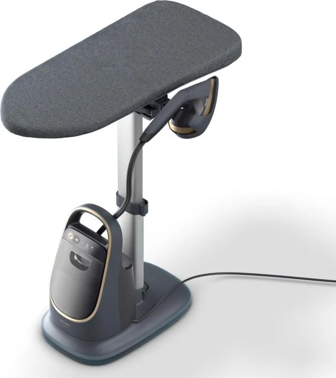 Уред за вертикално гладене с пара Philips All-in-one 8500 AIS8540/80, 2200W, 1.2 л, 6 bar, 90 гр/мин, 2 настройки, OptimalTEMP, Регулируема дъска, Тъмносив/златист