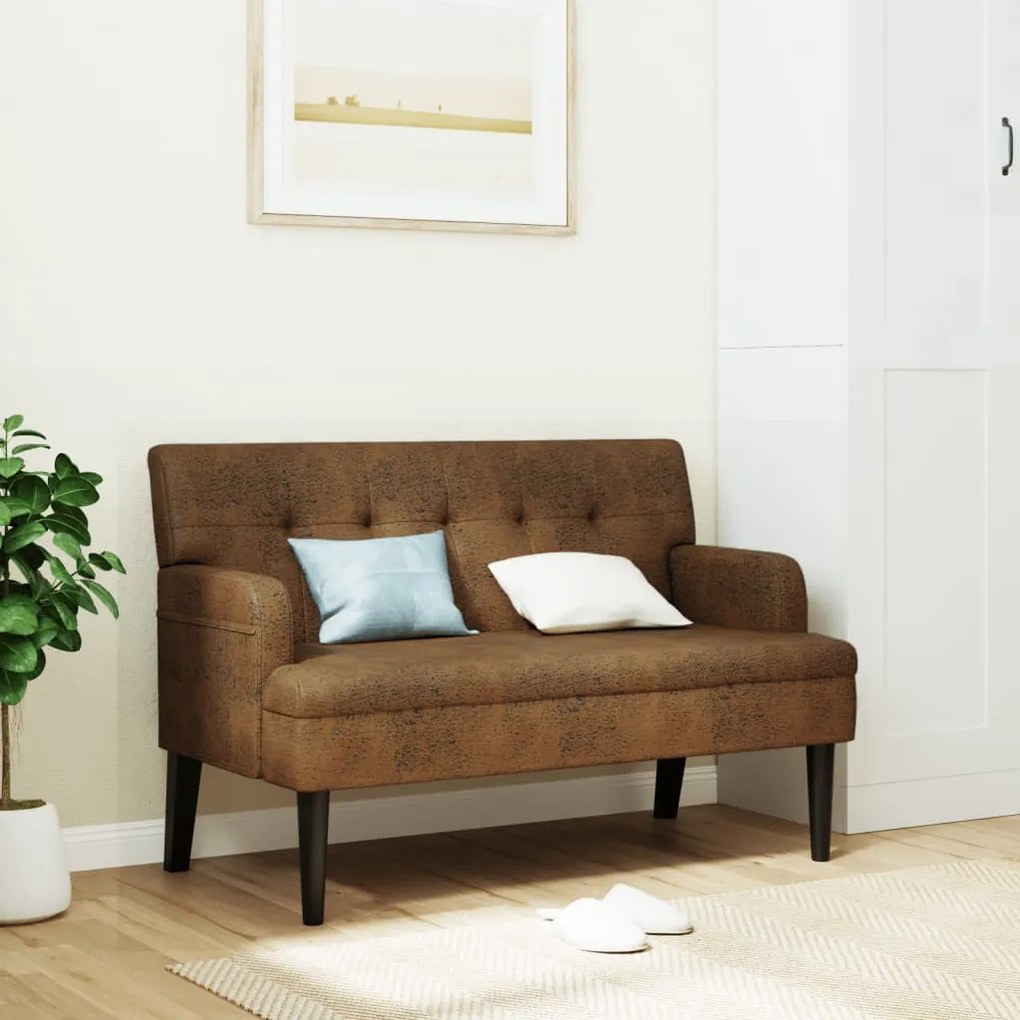 372155 vidaXL Пейка с облегалка, кафява, 112x65,5x75 см, изкуствен велур