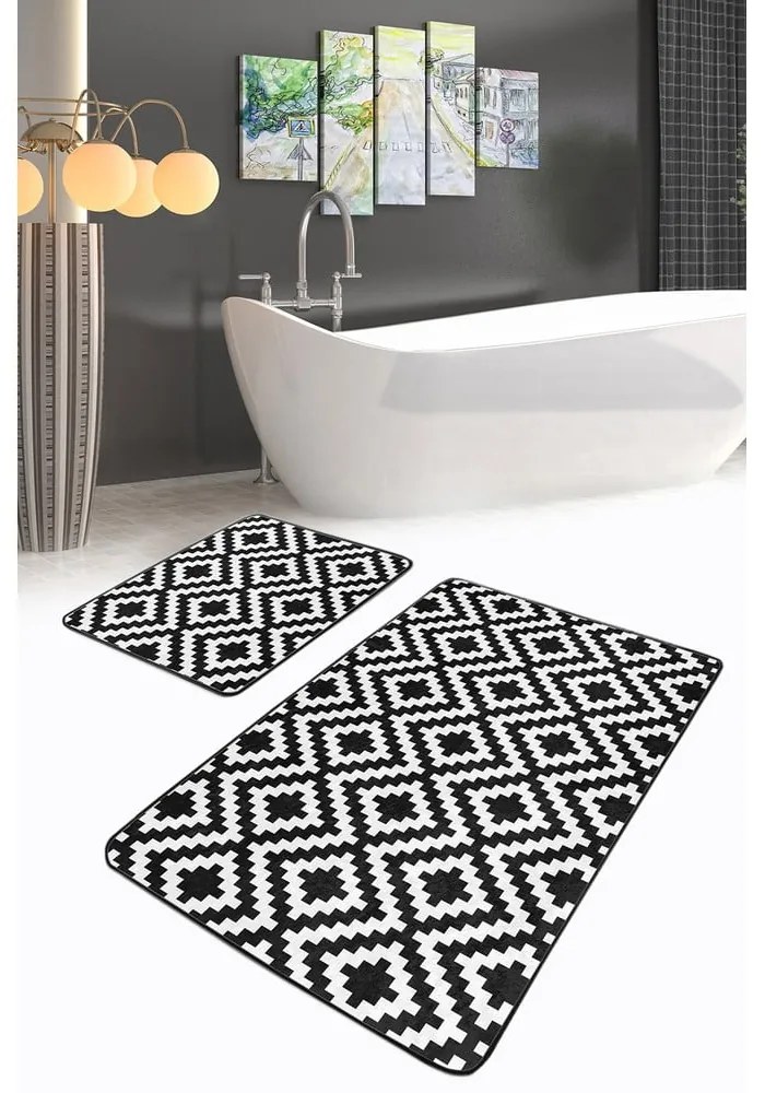 Бели/черни килими за баня в комплект 2 бр. 60x100 cm – Mila Home