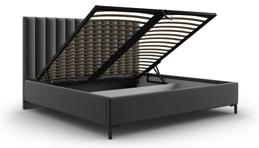 Тъмносиво тапицирано двойно легло с място за съхранение с включена подматрачна рамка 180x200 cm Casey – Mazzini Beds