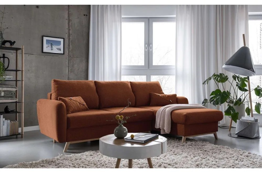 Оранжев ъглов разтегателен диван, десен ъгъл Scandic Lagom - Miuform