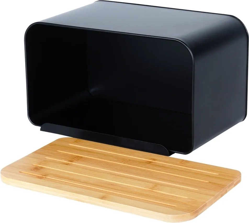 Кутия за хляб, изработена от метал, бамбукова дъска, модерен дизайн, 35x22x20,5см, черна