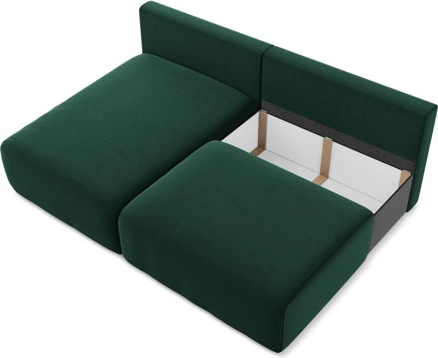 Тъмнозелен кадифен сгъваем/с място за съхранение ъглов диван (ляв ъгъл) Kalena – Makamii