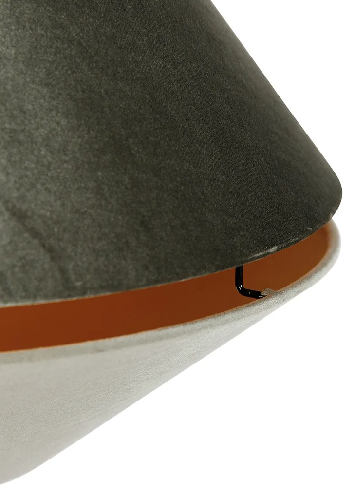 Модерен висящa лампa бронз с двоен кадифен абажур зелен - Combi 1