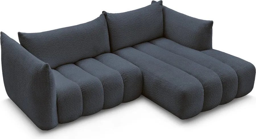 Тъмносин ъглов диван от прежда с примки от букле (десен ъгъл) Azra – Bobochic Paris