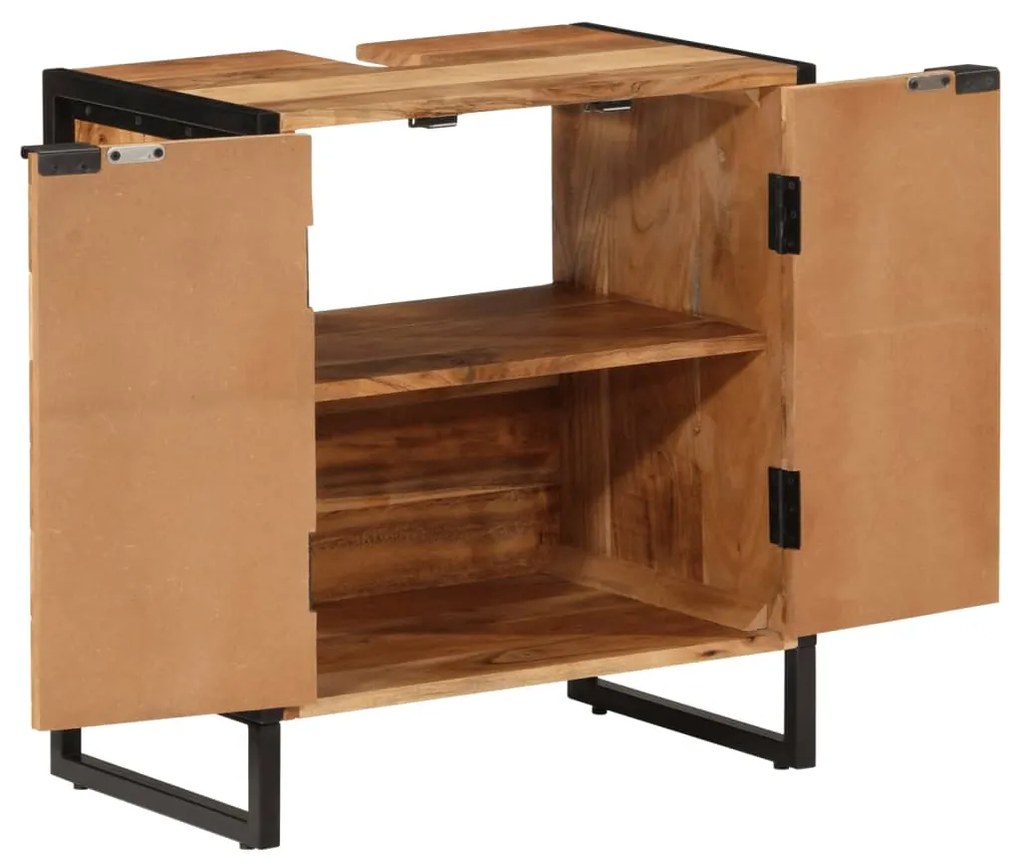 372747 vidaXL Шкаф за баня 55x35x60 см масивно акациево дърво и желязо
