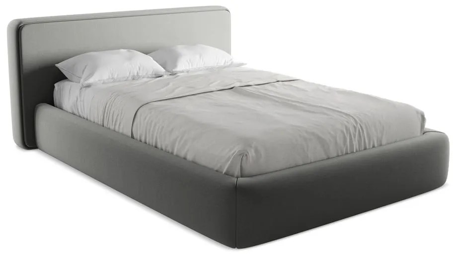 Сиво двойно тапицирано легло с място за съхранение и включена подматрачна рамка 140x200 cm Kiana – Makamii
