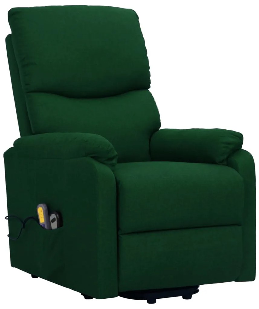 329755 vidaXL Изправящ масажен стол, тъмнозелен, текстил