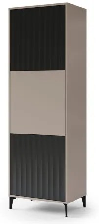 Висок шкаф РИМИНИ Ш-63 Бежово Taupe/Черен мат - МОДЕРЕН ШКАФ/ВИСОК ШКАФ С РАФТОВЕ И НАБРАЗДЕНИ ФРОНТОВЕ