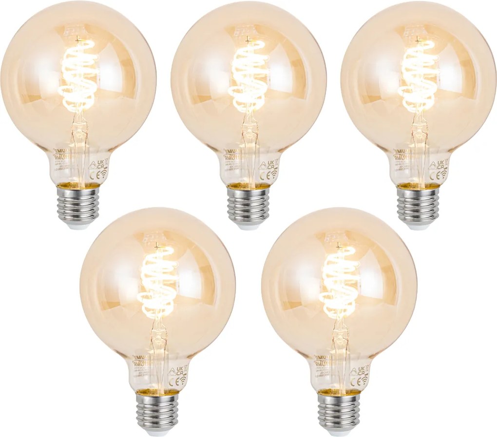Комплект от 5 Интелигентни димируеми LED крушки E27 G95 кехлибар 4.9W 320lm 2500K