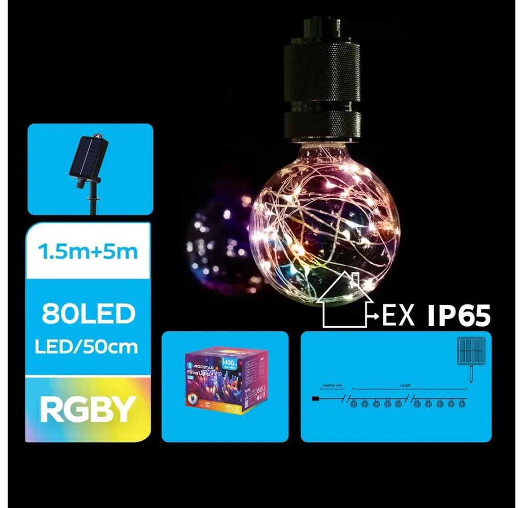 Aigostar - LED соларен коледен гирлянд 10 LED/8 функции 6,5м IP65 мултиколор