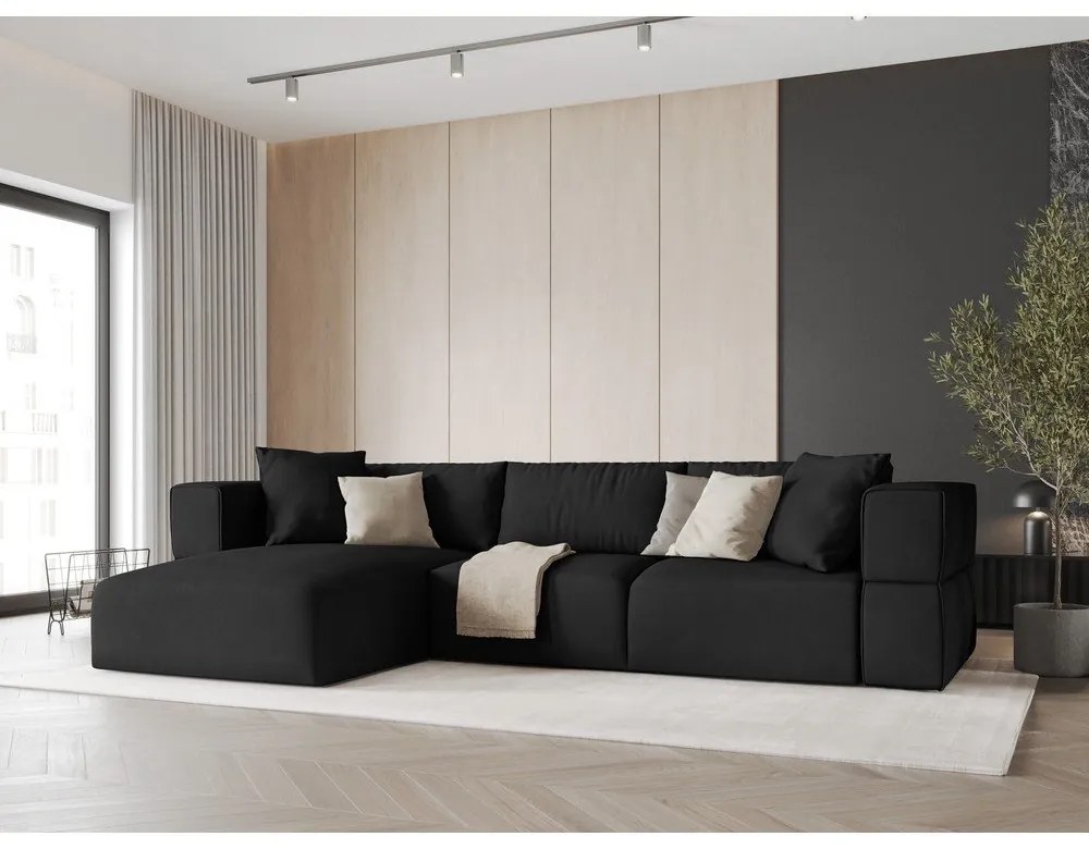 Черен ъглов диван, ляв ъгъл Esther – Milo Casa