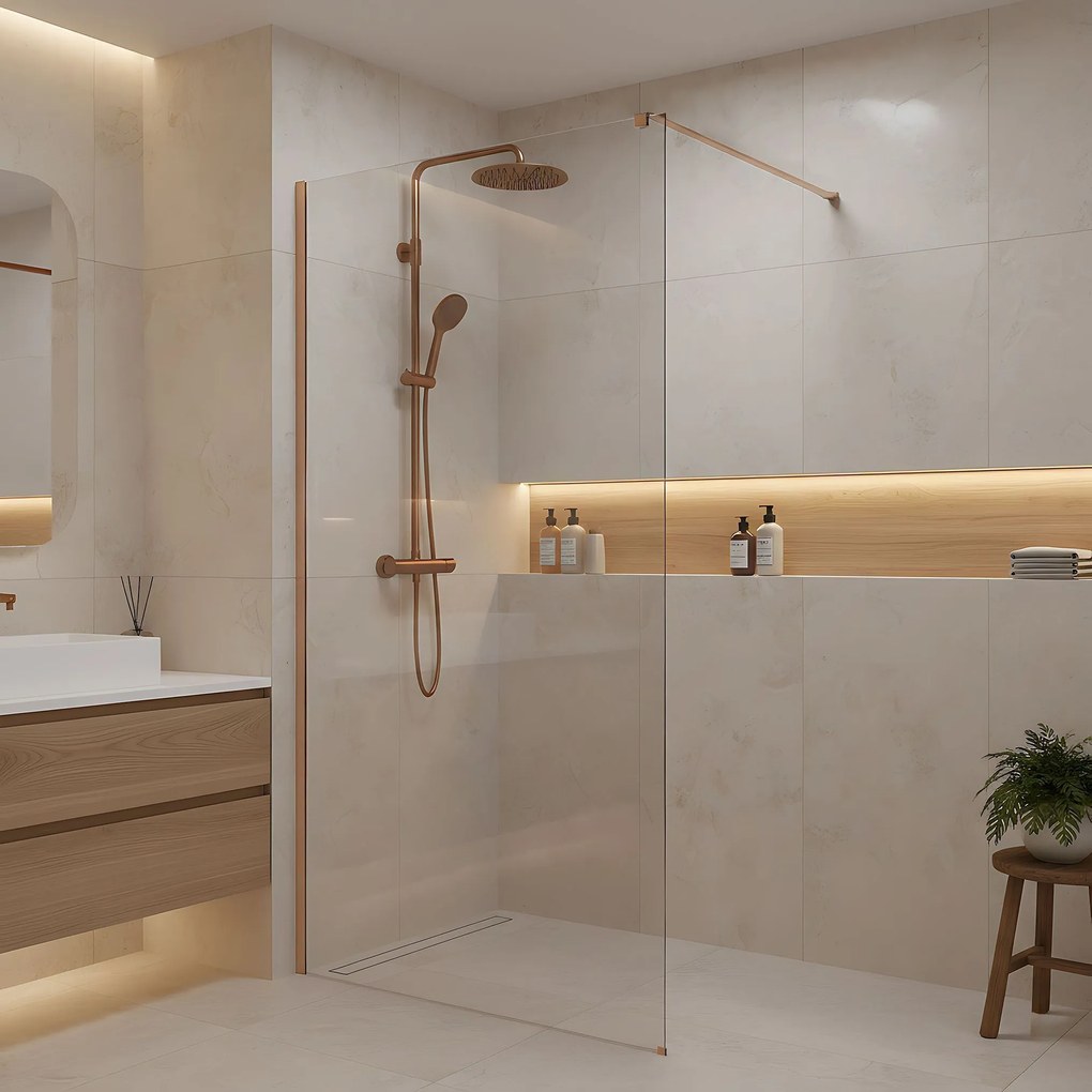 Параван за душ Rea Flexi Transparent / Brush Copper 140