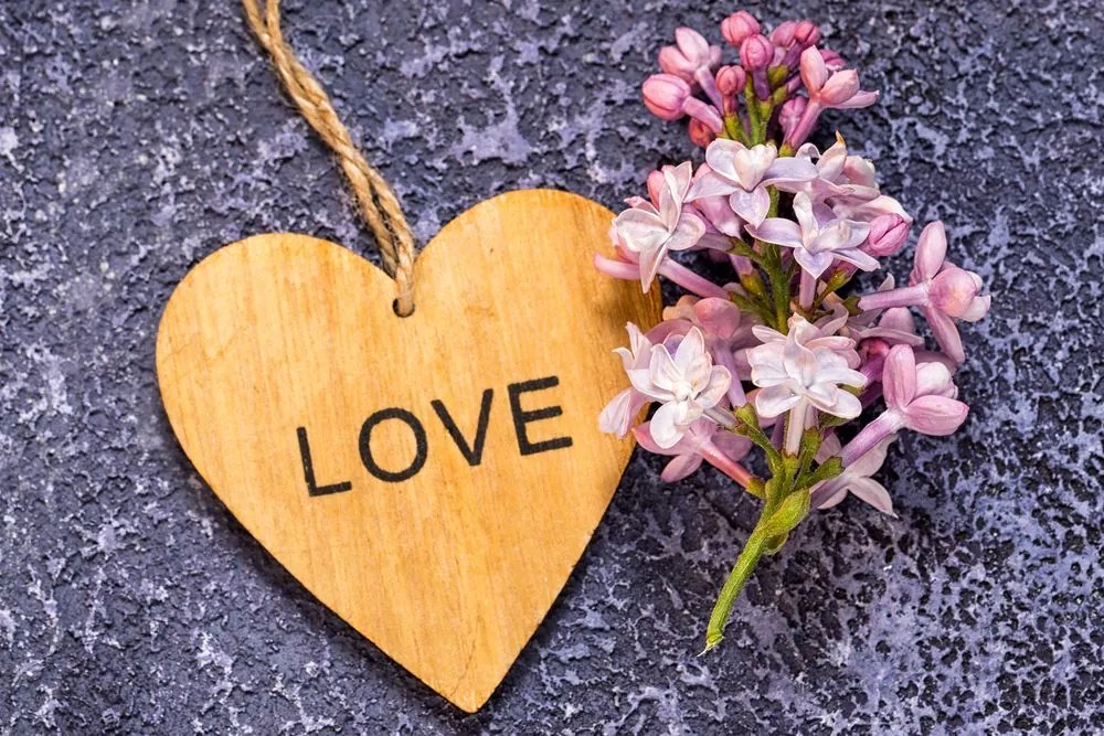 Картина на платно – Дървено сърце с надпис Love