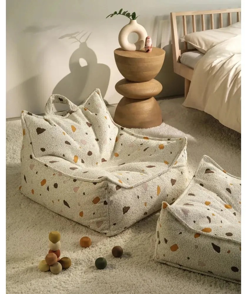 Бял детски пуф от букле и шенил Terrazzo Chair – Wigiwama