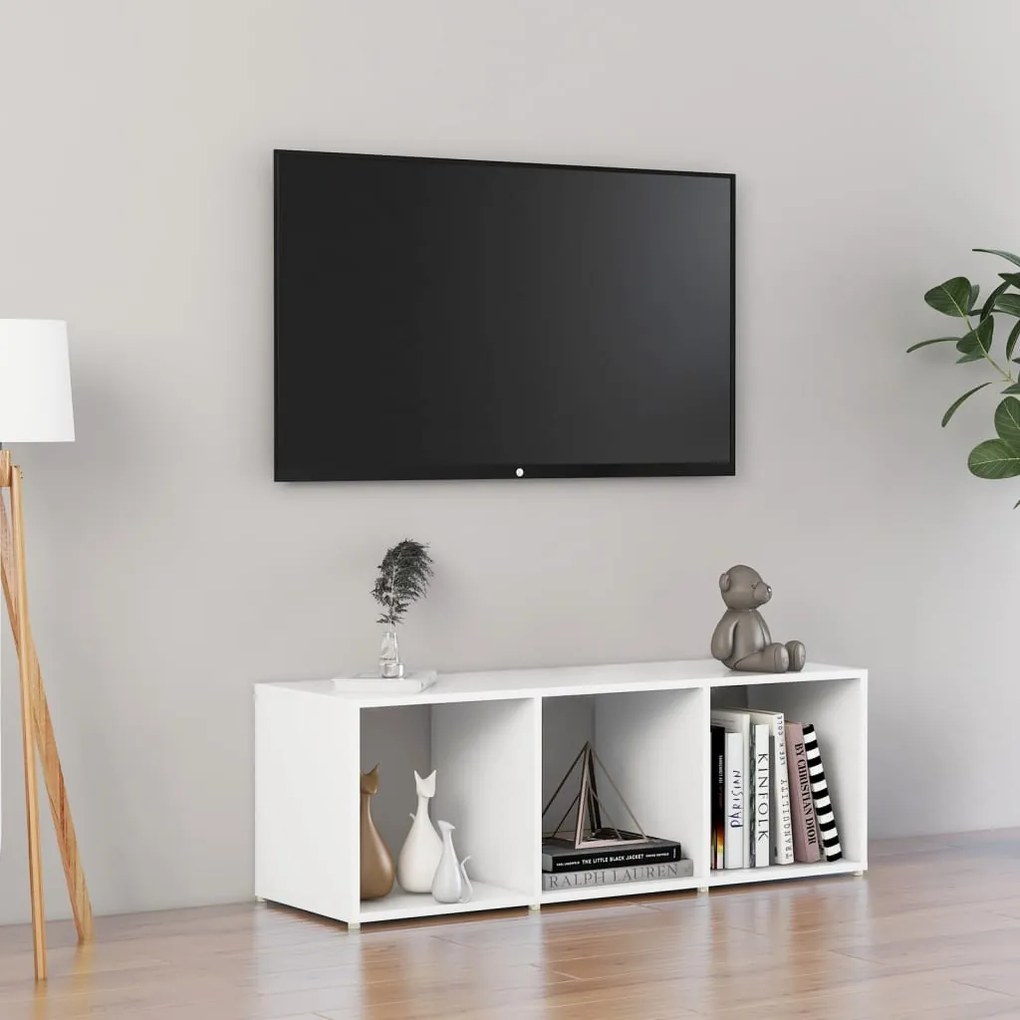 805534 vidaXL ТВ шкаф, бял, 107x35x37 см, инженерно дърво