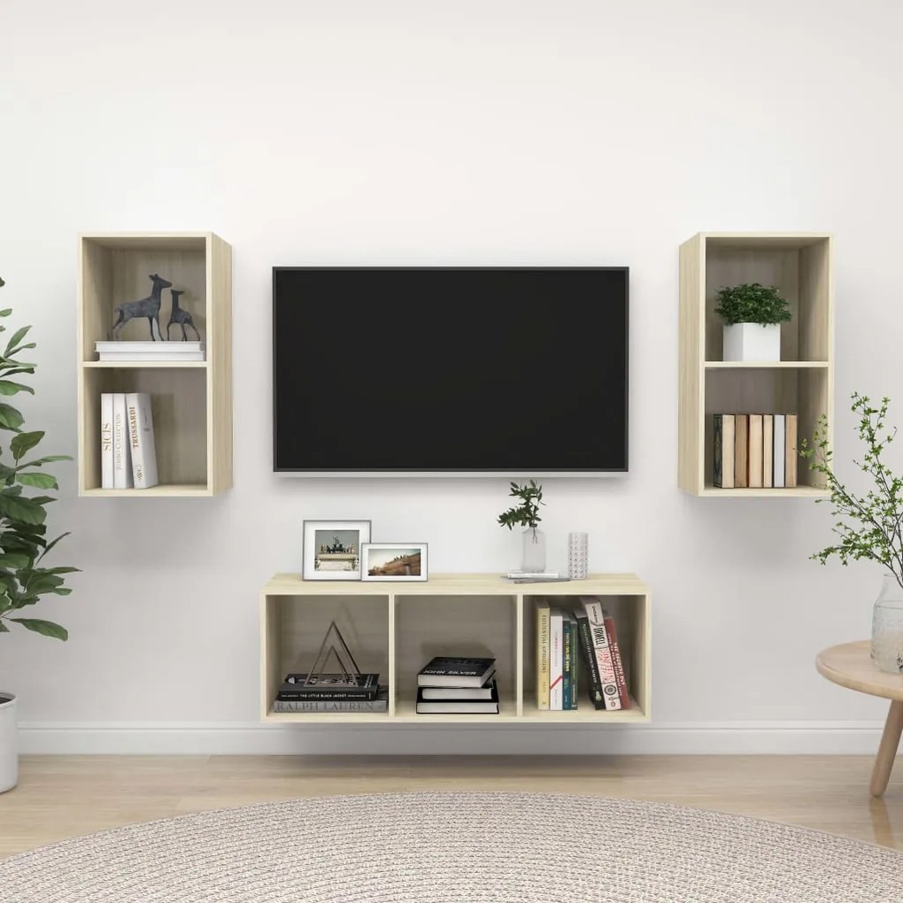 3079739 vidaXL Комплект ТВ шкафове от 3 части, дъб сонома, инженерно дърво